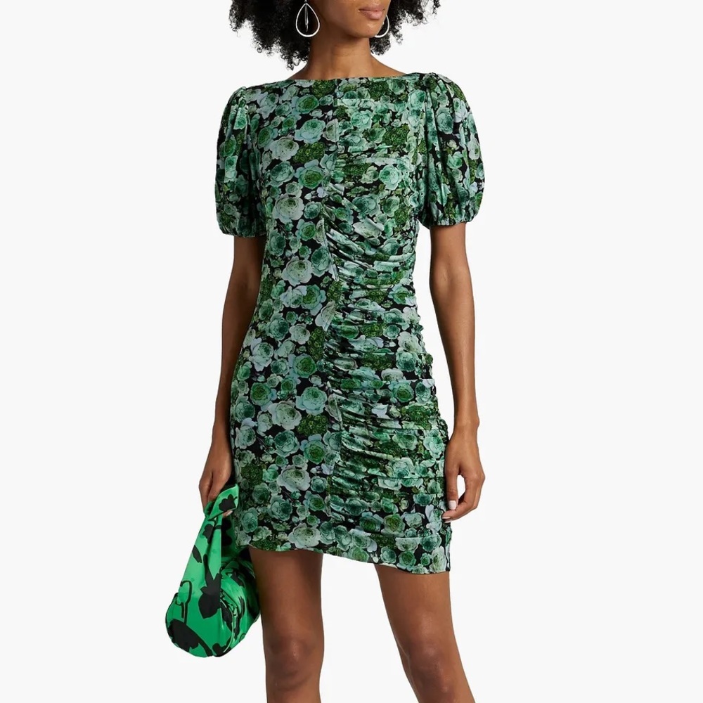 Ganni Ruched Floral Dress